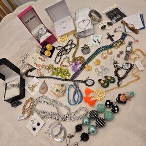 30+ pieces wearable jewelry Very nice pieces.  Saint James watch.  Many new.
